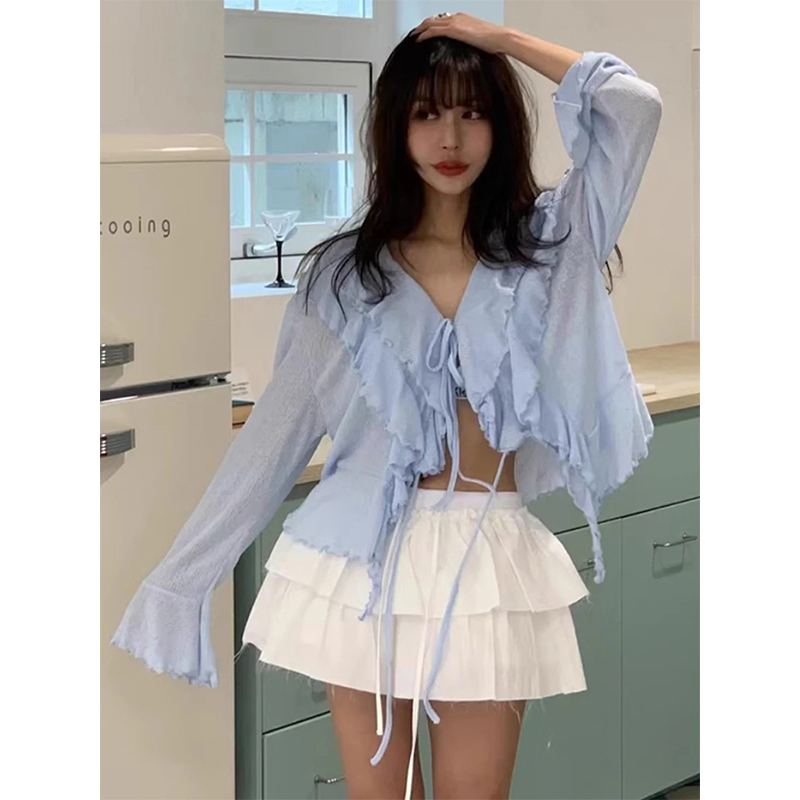 Street Fashion Korea - MEXZT 자른 흰색 셔츠 여성 패션