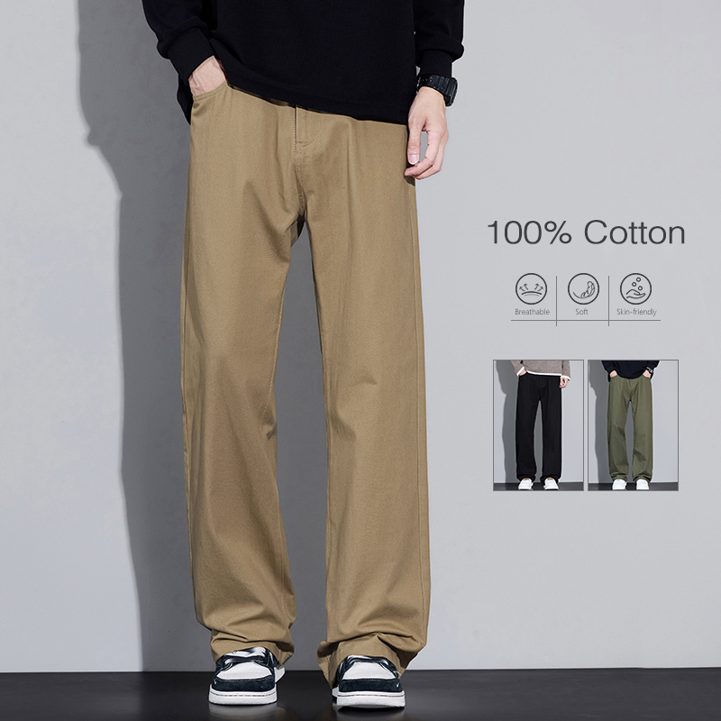 Street Fashion Korea - 100% 코튼 남성용 헐렁한 와이드 레그