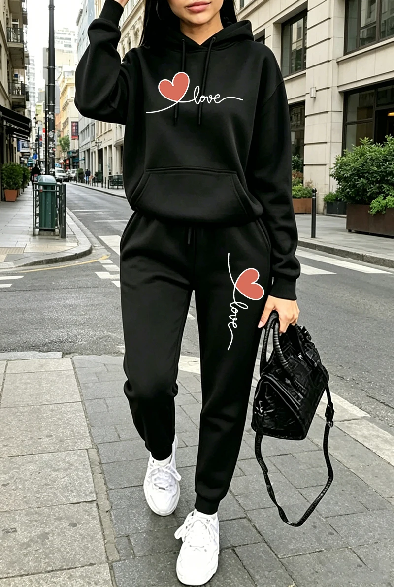 Fashion Streetwear - 여성 트레이닝복 프린트 캐주얼 긴팔 후드티