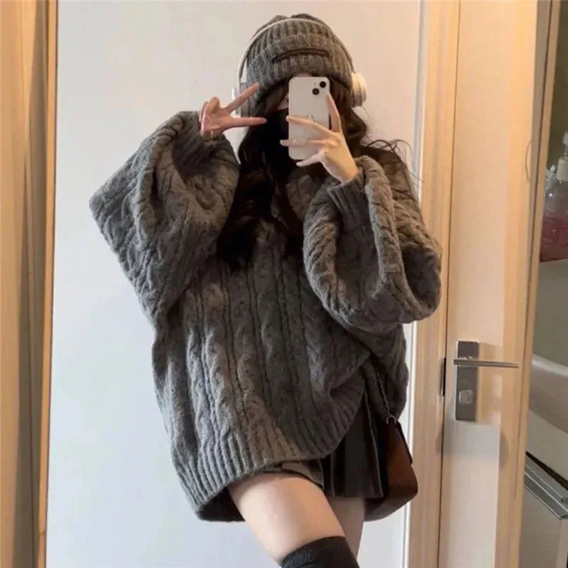Street Fashion Korea - Fanan 겨울 여성 스웨터 하라주쿠 오버