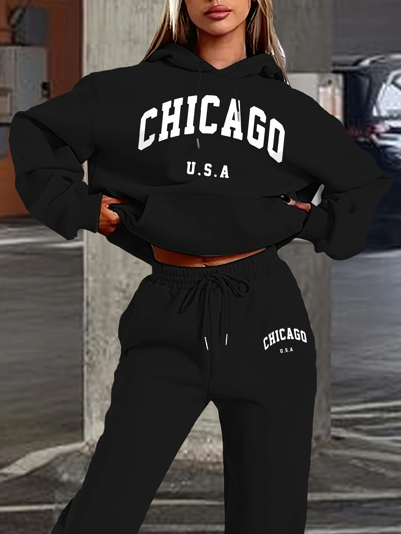 여성용 가을/겨울 후드티+스포츠 바지 세트 스트리트 캐 - Street Fashion Chicago 리뷰 및 가격