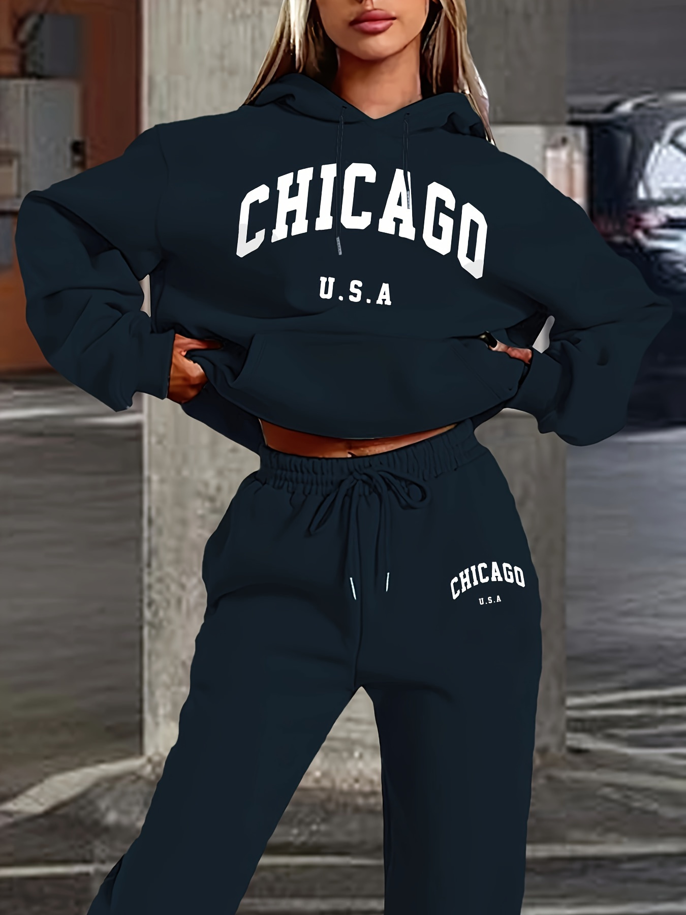 여성용 가을/겨울 후드티+스포츠 바지 세트 스트리트 캐 - Street Fashion Chicago 리뷰 및 가격