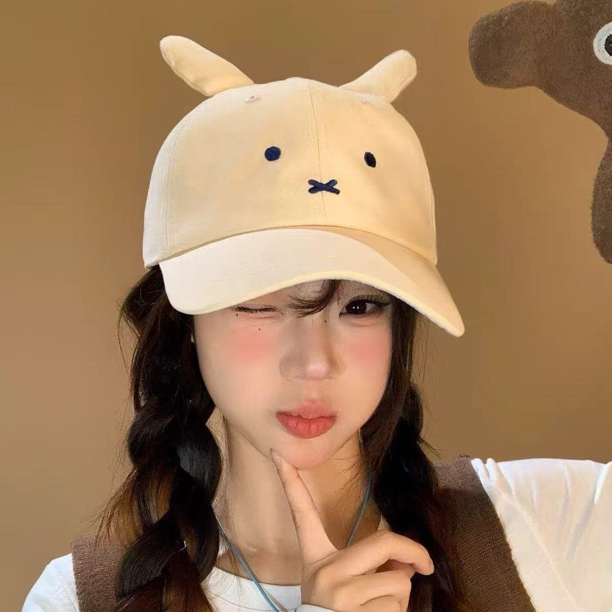 귀여운 미피 토끼 야구 모자, 만화 토끼 3D 귀 자수 - Baseball Cap Fitted 리뷰 및 가격