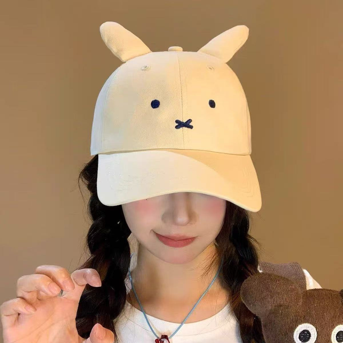 귀여운 미피 토끼 야구 모자, 만화 토끼 3D 귀 자수 - Baseball Cap Fitted 리뷰 및 가격