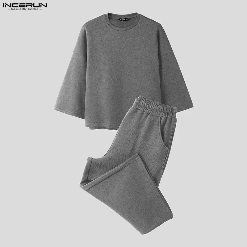 INCERUN 남성 세트 솔리드 컬러 배기 3/4 소매 - Street Fashion Hoodie 리뷰 및 가격