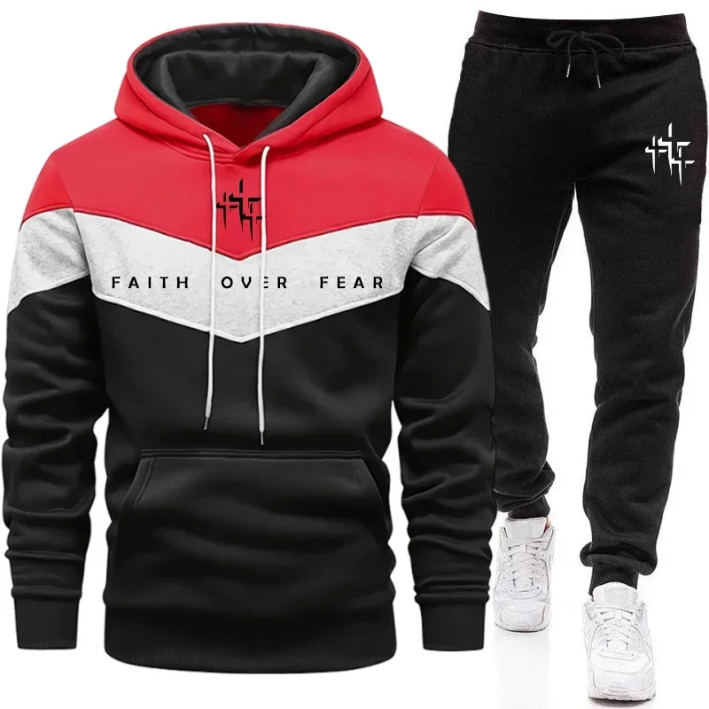 Faith Over Fear 남성용 트레이닝복 세트:  - Street Fashion Hoodie 리뷰 및 가격