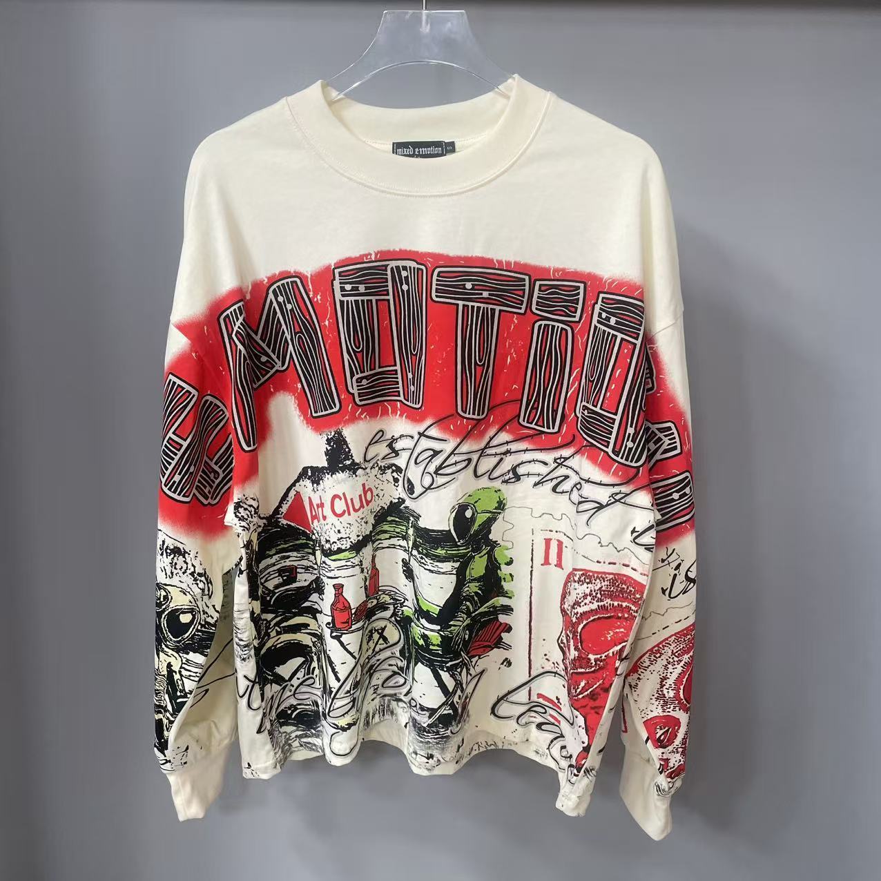 고품질 디자이너 MIXED-EMOTION 긴팔 티셔츠  - Fashion Streetwear 리뷰 및 가격