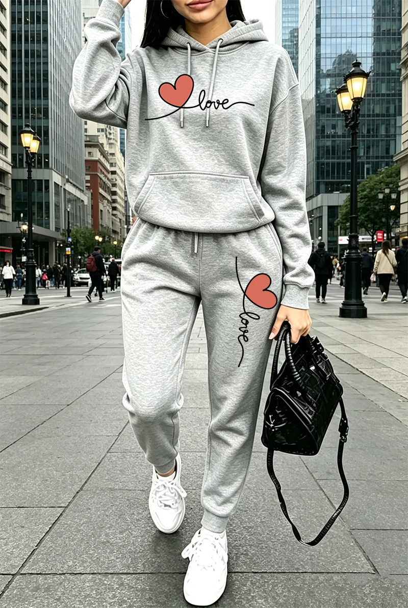 여성 트레이닝복 프린트 캐주얼 긴팔 후드티 스웨트셔츠  - Fashion Streetwear 리뷰 및 가격