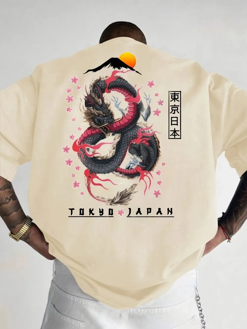 새로운 도쿄 드래곤 벚꽃 패턴 남성용 여름용 3D 프린 - Street Fashion Tokyo 리뷰 및 가격